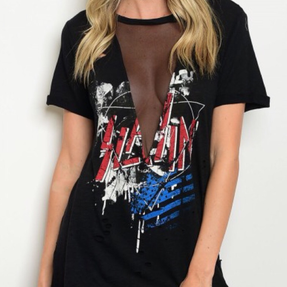 πSALEπ Black Sheer Mesh βSlayinβ Top - Picture 4 of 6